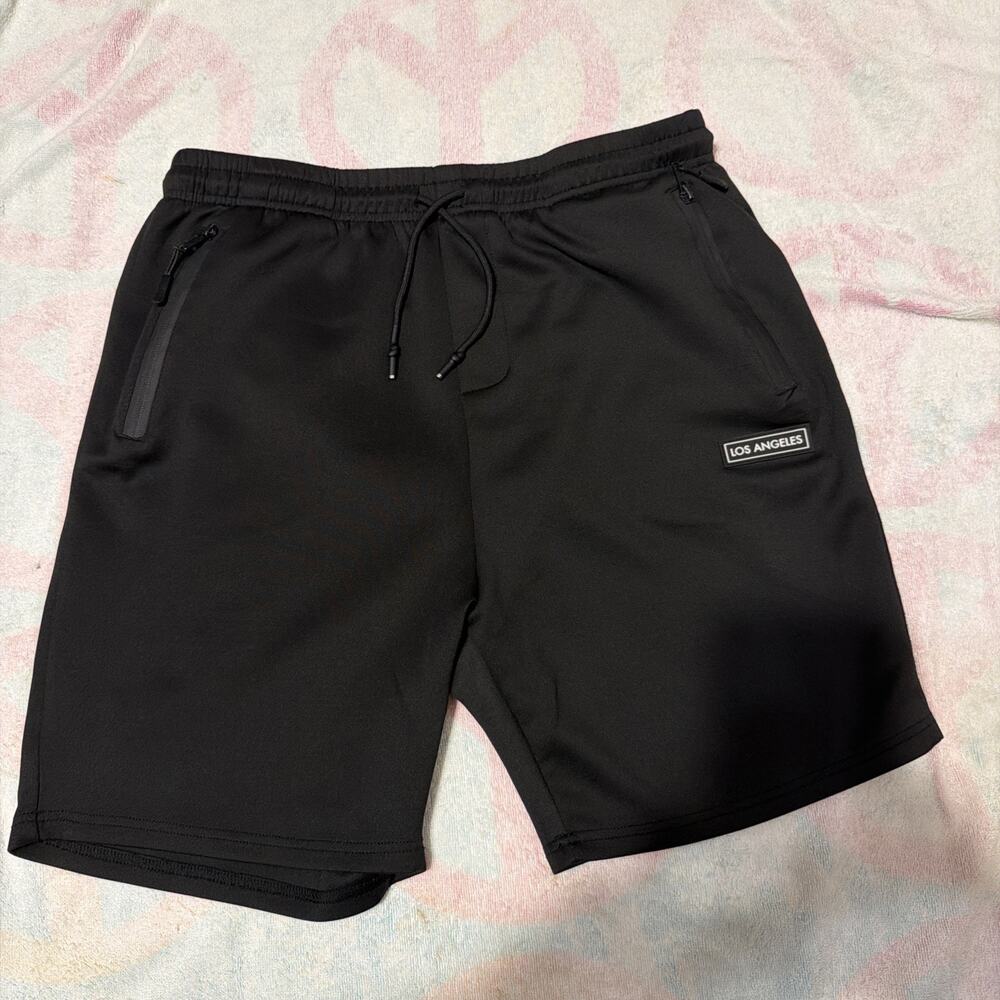 Public Record Shorts Mens L Black Athletic Elastic Waist Drawstring Zip Pockets